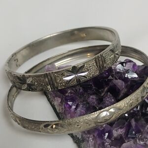 Intricate Silver Bangle Bracelet Set
